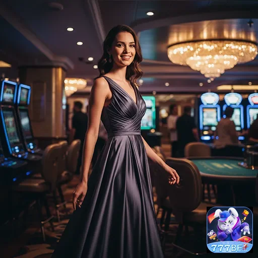 Mulher em vestido elegante em ambiente de cassino 777bf.