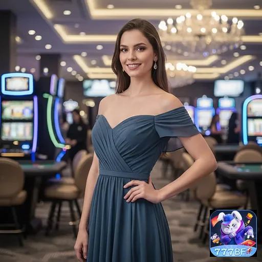 Usuária da 777bf em ambiente de cassino moderno.