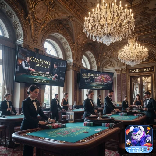 Ambiente de cassino ao vivo da 777bf com mesas de jogos.