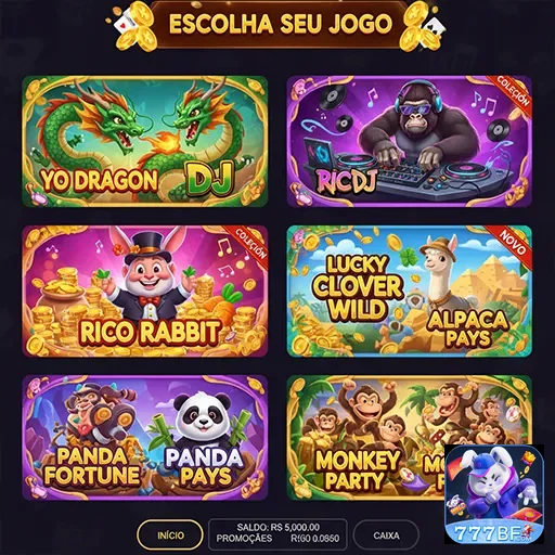 Tela do aplicativo 777bf com diversos jogos disponíveis.