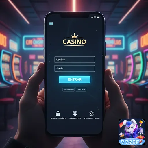 Tela de login do aplicativo 777bf com slots em destaque.