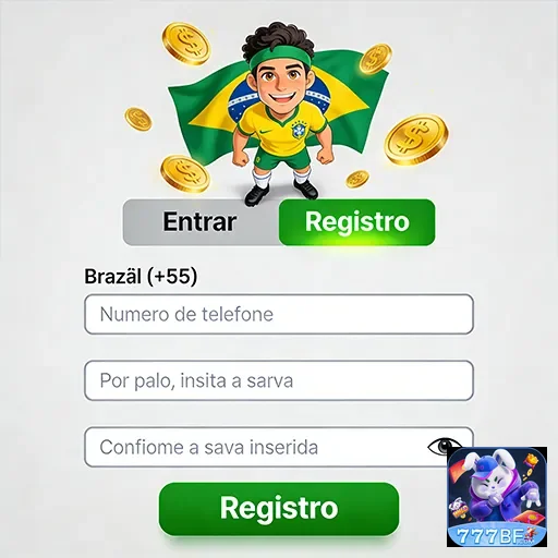 Interface de registro da 777bf para jogos VIP com agilidade mobile.