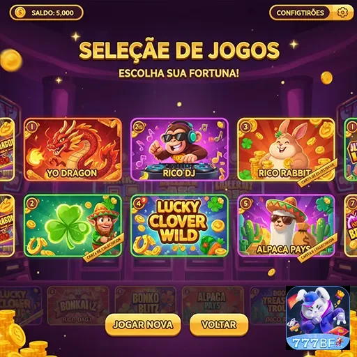 Tela de seleção de jogos no site 777bf para jogadores VIP.