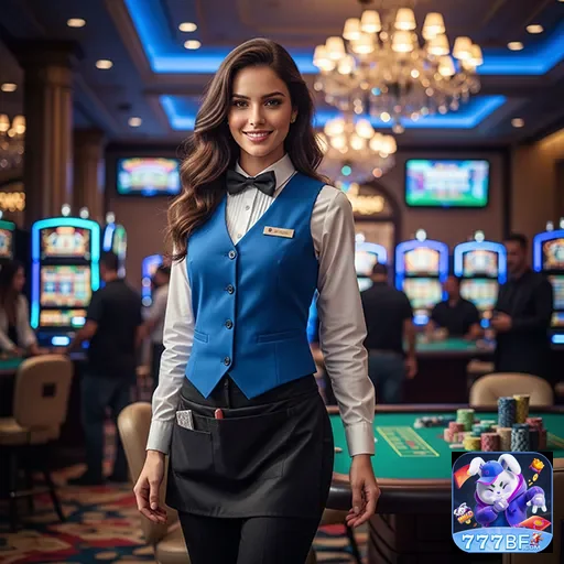 Atendente de cassino no 777bf, servindo jogadores VIP.