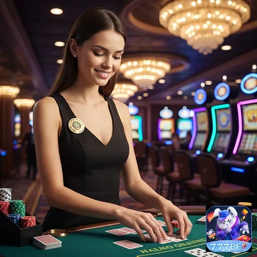 Jogadora no cassino 777bf desfrutando de serviços VIP exclusivos.