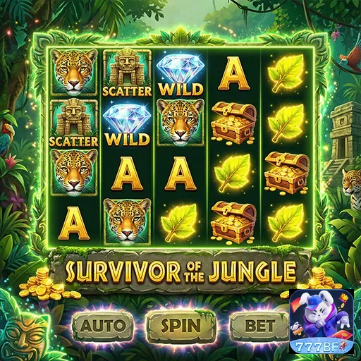 Interface do jogo Survivor of the Jungle no 777bf, com gráficos vibrantes.