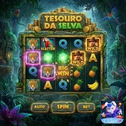 Caça-níqueis 'Tesouro da Selva' no 777bf com vitória destacada.