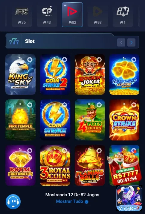 Tela do aplicativo 777bf mostrando jogos de slot disponíveis.