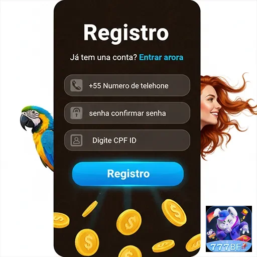 Tela de registro com campos para nova conta no 777bf.
